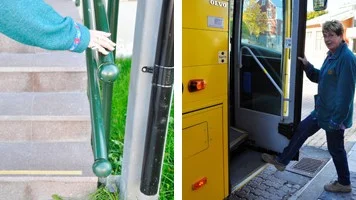Ledstänger vid offentliga byggnader och bussens avstånd till trottoaren är viktiga faktorer.