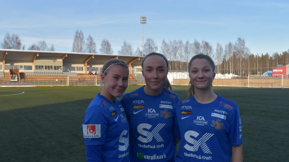 Sunnanå SK:s målskyttar från vänster: Lova Andersson, Wilma Dahlgren och Hedvig Hedlund.