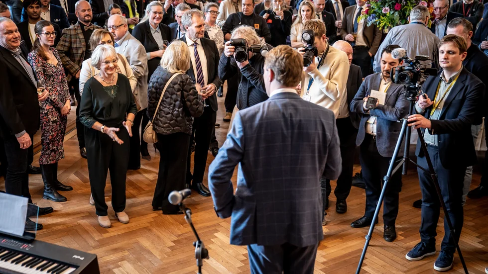 Morten Messerschmidt framträder inför sina partikamrater i Christiansborg den 22 februari. Arkivbild.