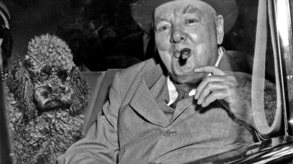Storbritannien. Winston Churchill (1874 -1965) var inte bara brittisk premiärminister, bland annat under andra världskriget, utan också författare. Nobelpriset i litteratur fick han samma år som denna bild togs, 1953.
