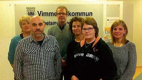 Eva Berglund, Tobias Ragnarsson, Thorbjörn Homann, Lotta Törnered, Kerstin Merkel och Linda Karlsson (praktikant) bildar kommunens nya arbetsmarknadsenhet.