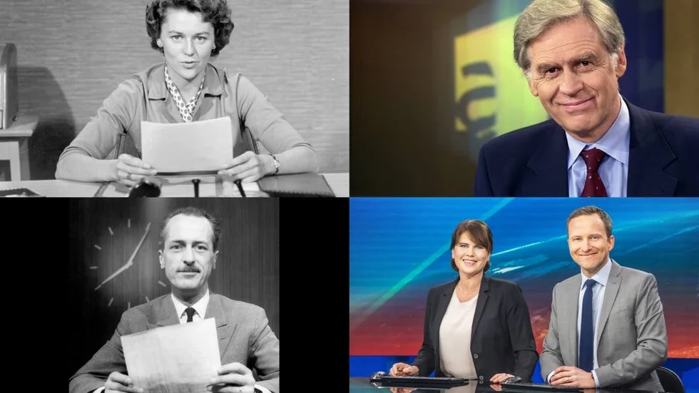 Gun Hägglund, Jarl Alfredius, Olle Björklund, Nike Nylander och Anders Holmberg - några av programledarna för Aktuellt genom historien.
