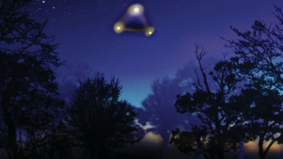 Ufo-Sveriges illustration av iakttagelsen i Huskvarna, baserat på observatörens beskrivning.