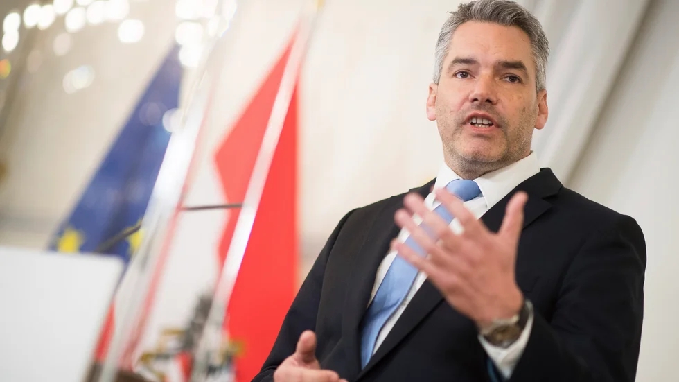 Österrikes förbundskansler Karl Nehammer. Arkivbild