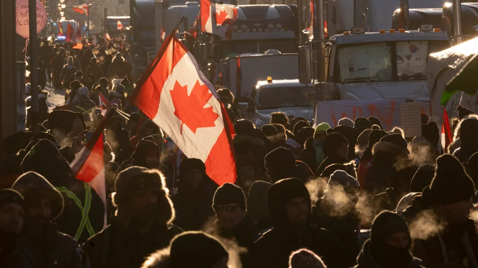 Protester i Kanadas huvudstad Ottawa.