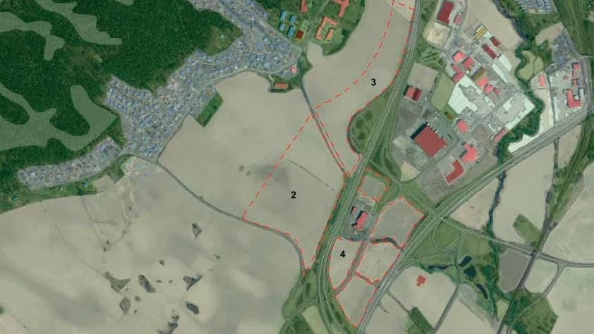 Planen. Område två och tre ska bli verksamhetsmark.