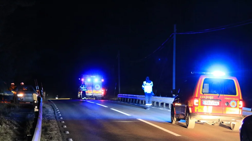En bil körde in i mitträcket när föraren väjde för ett djur på väg 263 utanför Sigtuna.

