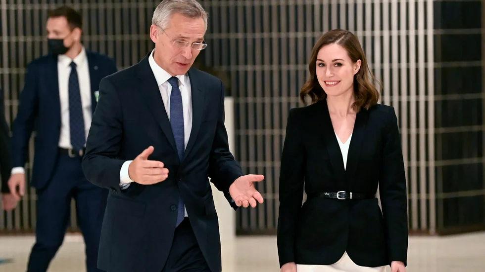 Natochefen Jens Stoltenberg och Finlands statsminister Sanna Marin. Arkivbild.