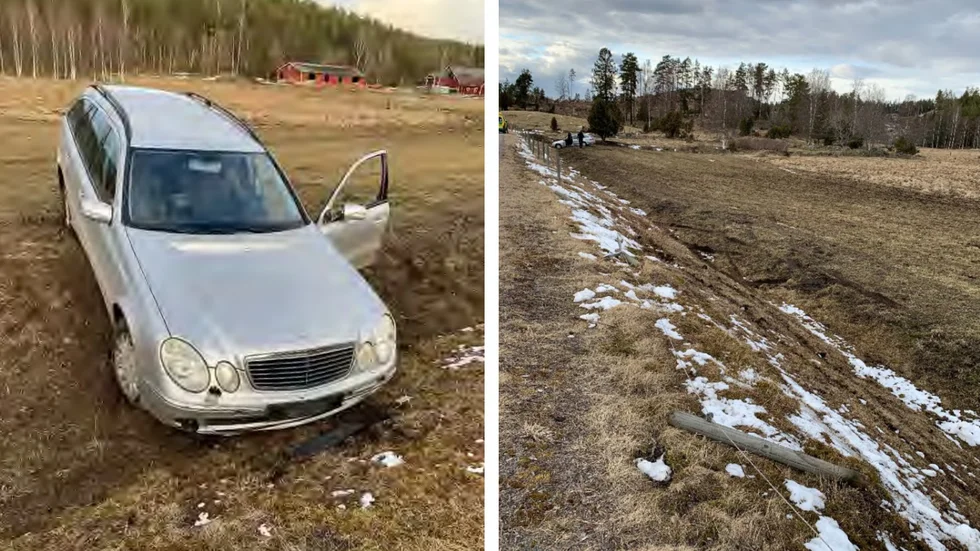 Den 79-årige föraren körde av länsväg 584 i närheten av Ulrika. (Bilderna är hämtade ur förundersökningen.) 