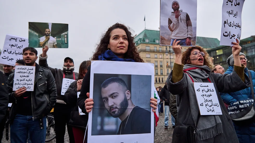Demonstration mot gripandet av Toomaj Salehi i Berlin i början av november.