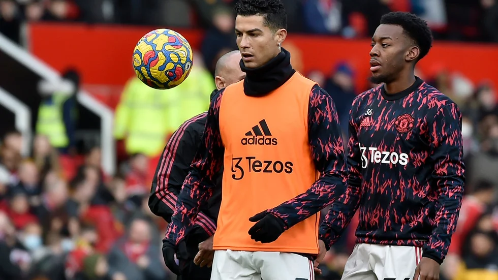 Cristiano Ronaldo och Anthony Elanga. Arkivbild.