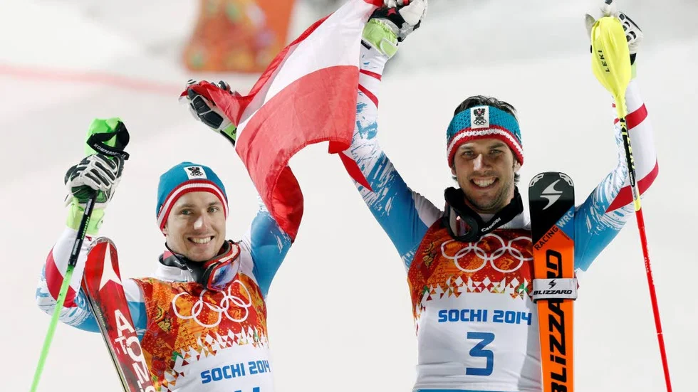 OS-medaljörer. Marcel Hirscher och Mario Matt kommer till Kåbdalis.