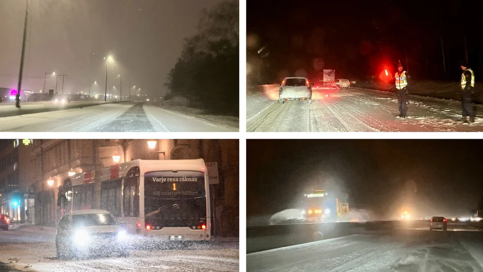 Snön vräkte ner under fredagen vilket innebar problematiskt väglag på många håll.
