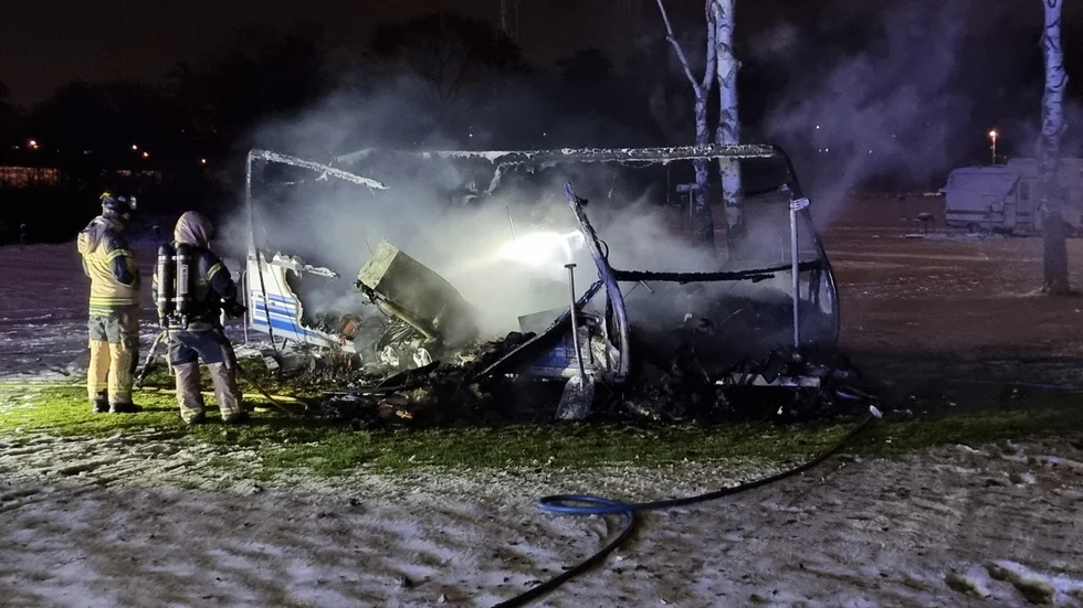 Explosion med husvagn på camping i Norrköping.