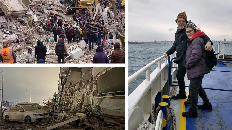 Anders och Ulla Bergsten på pendelbåten mellan Kadiköy och Eminönü. Just nu befinner de sig i Istanbul som ligger i västra delarna av Turkiet. Det är östra Turkiet som drabbats av jordbävningen.