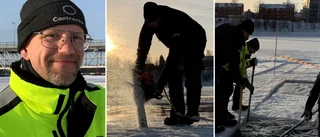 TV: Se när vaken sågas upp inför vintersimmet • Så tjock är isen: “Vi har flyttat den fem meter mot land“