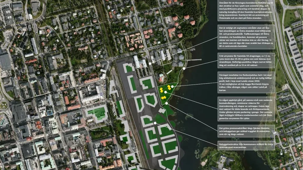 Ta i trä. Lindbäcks bygg vill bygga "Norrlands högsta trähus" nedanför Sundsgården men det är osäkert om kommunen beviljar markanvisning.