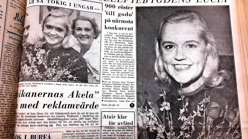 Första lucian. Inger Wallmark, 19 år från Skellefteå, vann den första omröstningen av Skelleftebygdens lucia. Året var 1957. Foto: Malin Christoffersson.
