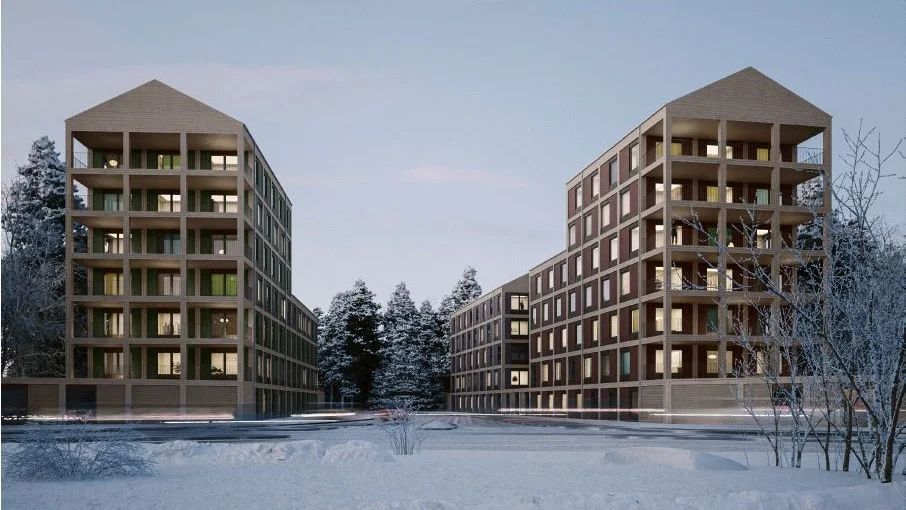 Allfadern AB har sökt markanvisning för att bygga bostäder på Notviken. Så här skulle bebyggelsen kunna se ut sedd från nordöst/Storhedsvägen. 