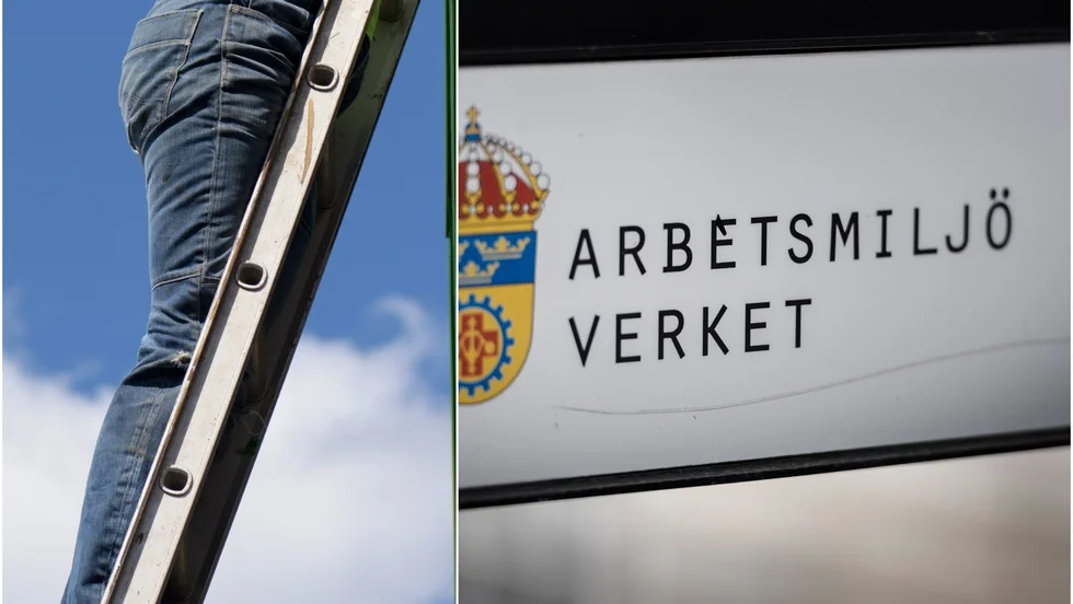 En kvinna föll handlöst från en stege i samband med ett skyltbyte.