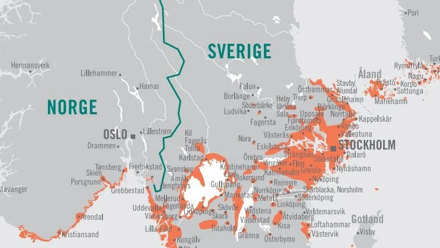 Bilden visar områden där människor drabbats av TBE.
