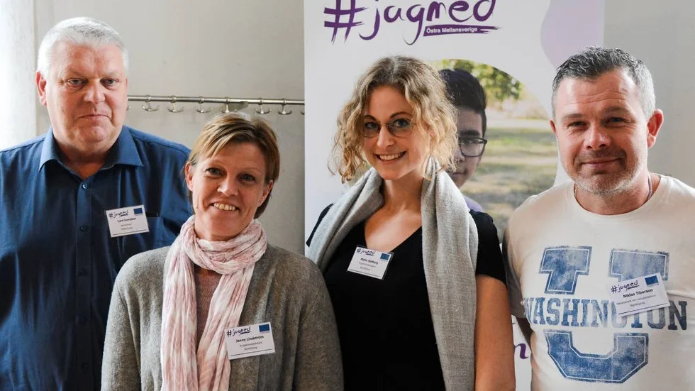Från vänster: Lars Ivarsson från Ramunderskolan, Jenny Lindström, Malin Sjöberg, Niklas Tiborson,  närvarocoacher i Norrköping.