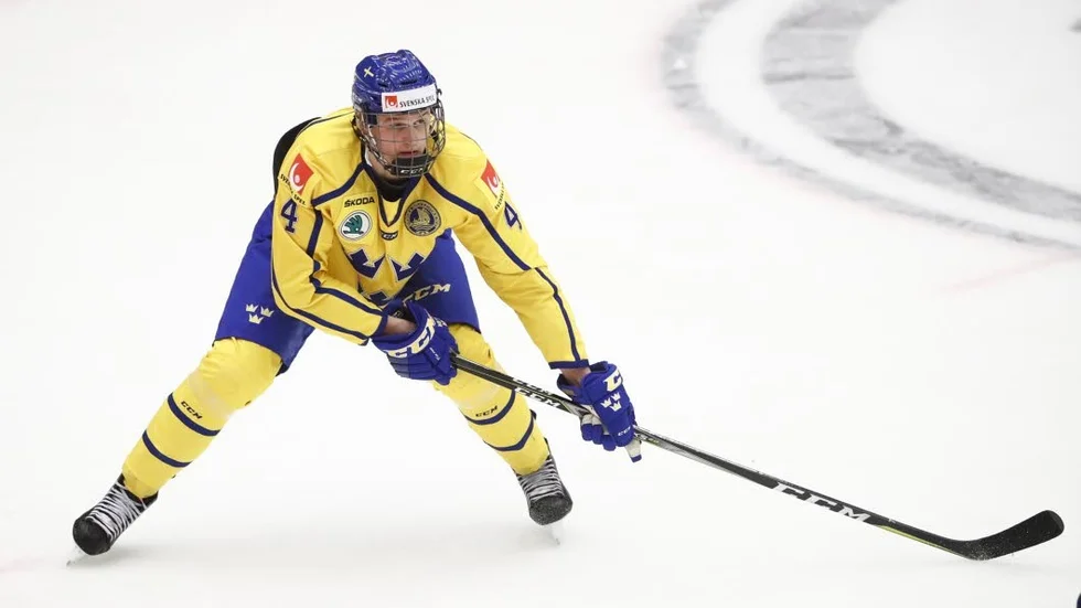 Tre Kronors Adam Ginning 
 när Sverige mötte Slovakien i Euro Hockey Challenge i Himmelstalundshallen i april.