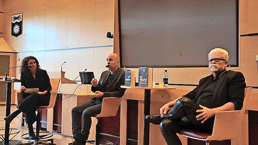 Föreläsning. Anna Lindman, Gellert Tamas och Mattias Gardell i Forumsalen på Campus. Foto: Veronica Häggmark.