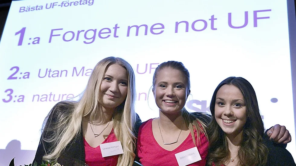 Vanessa Holmgren, Ebba Nordahl och Sofia Gustafsson tog hem den största segern i UF-mässan i Skellefteå – Västerbottens bästa UF-företag. Foto: Roine Sandlén