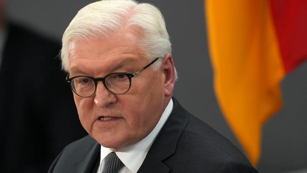 Den tyska förbundspresidenten Frank-Walter Steinmeier under sitt tal till förbundsförsamlingen efter att ha blivit omvald.