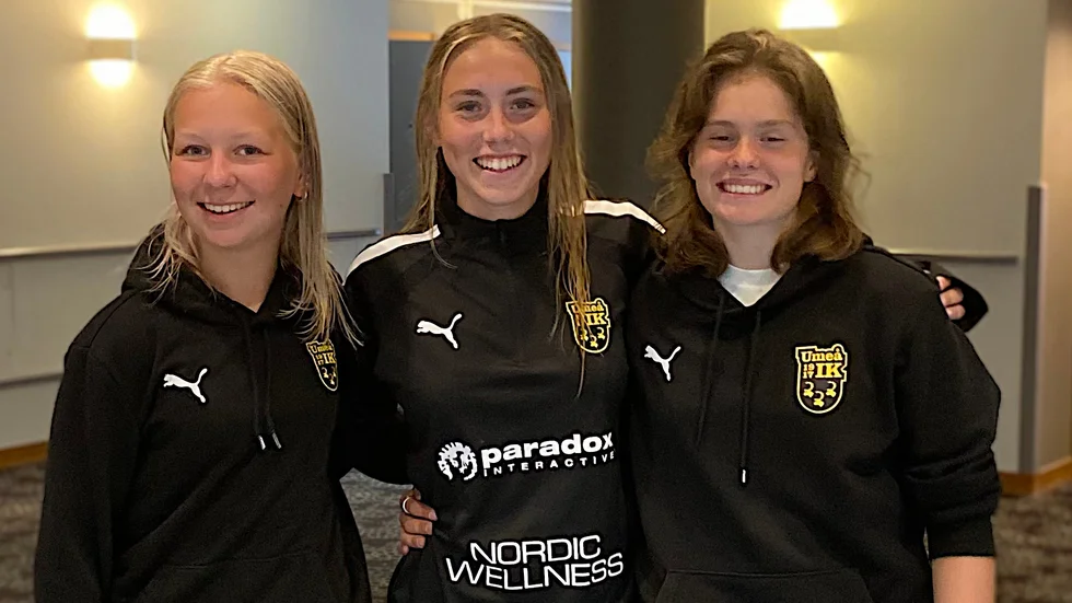 Norrbottningar i Umeå IK från vänster Hanna Nygård, tidigare IFK Luleå, Matilda Strömbäck, tidigare Gammelstads IF, Eva-Alida Eliasson, tidigare Kiruna FF. Trion har med sitt Umeå IK tagit sig vidare i Gothia-slutspelet.