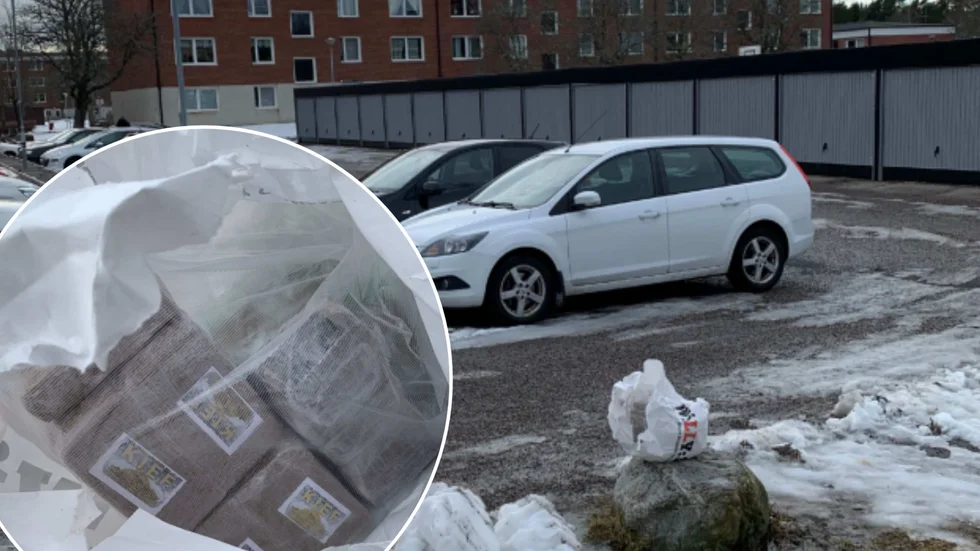 Enligt polisen placerade 20-åringen kassen på en sten här vid parkeringsplatsen på Eddavägen. Kassens innehåll: 3,3 kilo hasch.