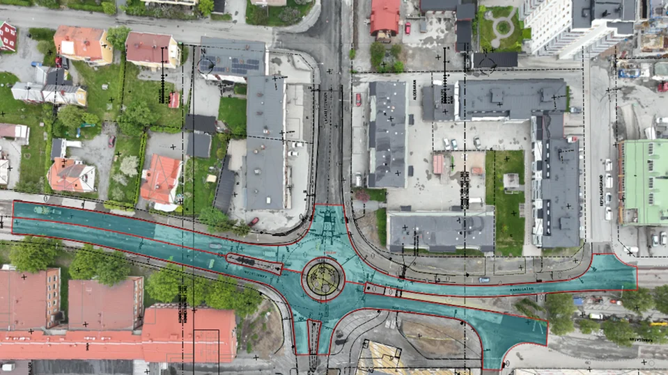 Kanalgatan will be closed starting from Sunday at 6:00 PM. Initially, the marked area in turquoise will be closed.