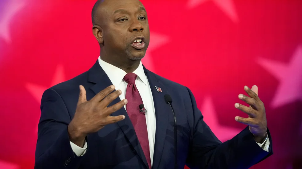 Tim Scott, senator från South Carolina, ger upp försöken att bli Republikanernas kandidat i presidentvalet nästa år. Arkivbild.