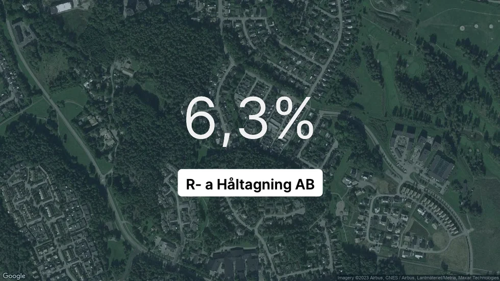Illustrationen visar rörelsemarginalen för R- a Håltagning för det senaste året. Bakgrunden är en satellitbild över företagets adress.