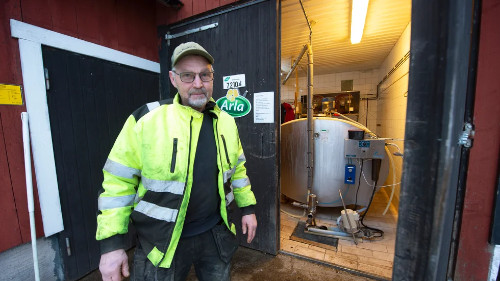 Tomas Ånestrand har flera gånger tvingats hälla ut tusentals liter mjölk då tankbilen inte kunnat köra på den isiga vägen.