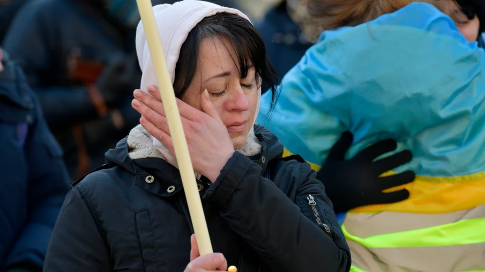 En demonstration hölls i Stockholm på lördagen mot den ryska invasionen av Ukraina.
