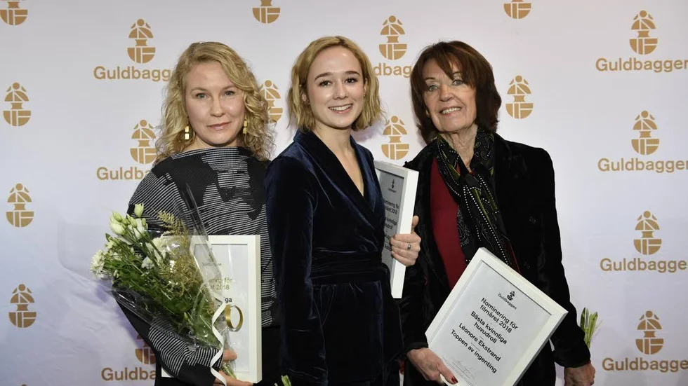 Vem vinner guldbaggen för bästa kvinnliga huvudroll? Från vänster Eva Melander i ”Gräns”, Alba August i ”Unga Astrid” och  Leonore Ekstrand i ”Toppen av ingenting”.