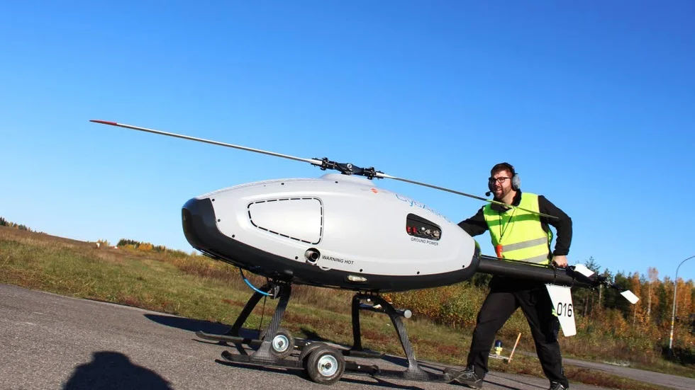 Cybareo tillverkar och utvecklar drönare. Bilden på den obemannade helikoptern från Cybaero är tagen i Västervik i ett annat sammanhang.