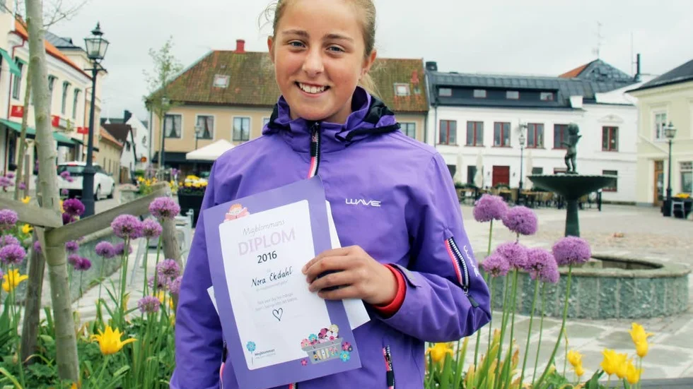 Nora Ekdahl sålde flest majblommor i Vadstena.