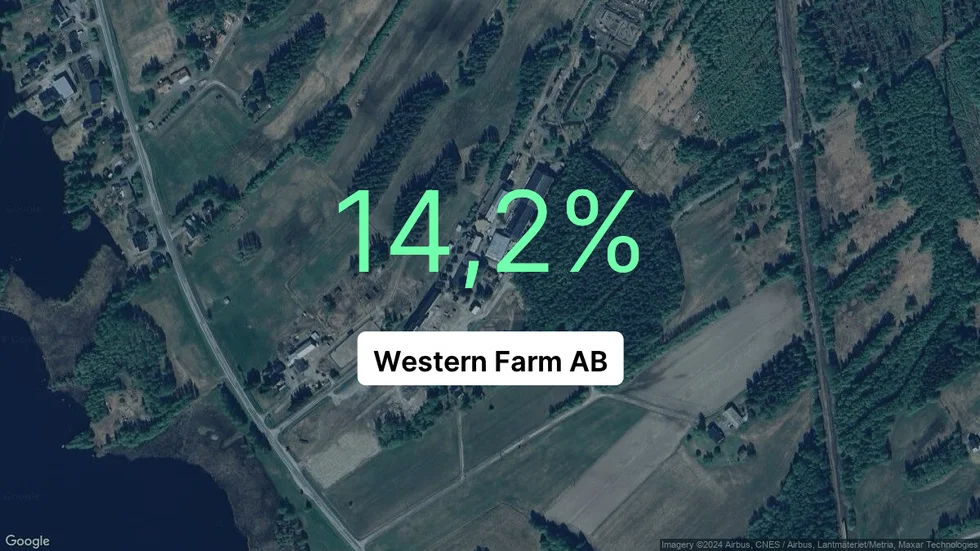 Illustrationen visar rörelsemarginalen för Western Farm för det senaste året. Bakgrunden är en satellitbild över företagets adress.