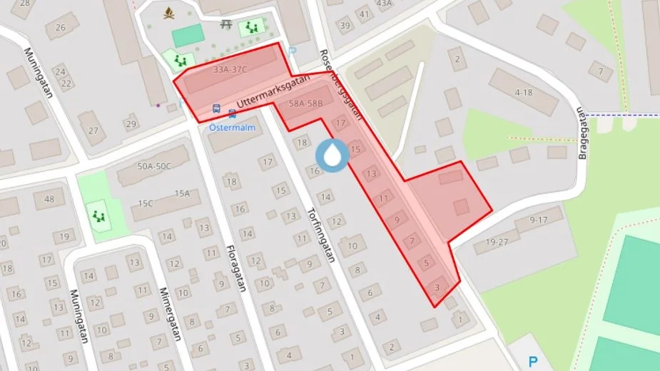 Här är det berörda området där vattnet stängs av 7.30 under måndagen.