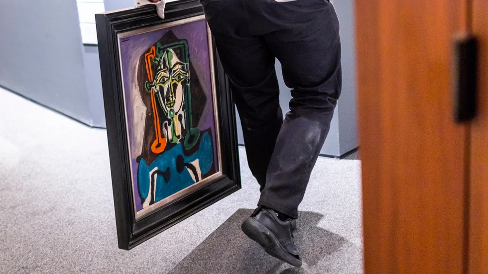 "Buste De Femme" av Pablo Picasso. Här från Sotheby's i New York. Arkivbild.