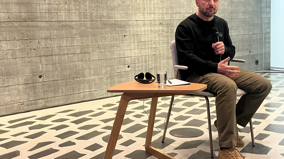 Ukrainas president Volodymyr Zelenskyj under en intervju med nordiska journalister i Reykjavik.