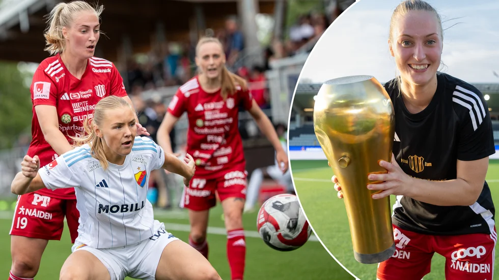 Emma Viklund med cuppokalen efter finalen i Svenska Cupen mellan Häcken och Piteå den 1 maj 2024 i Göteborg.