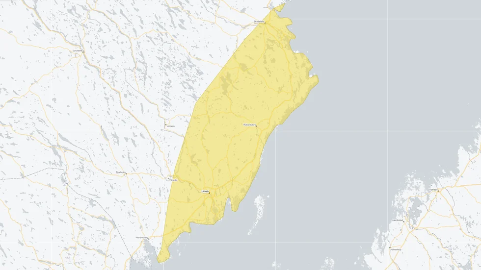 Varningen gäller i det gulmarkerade området.