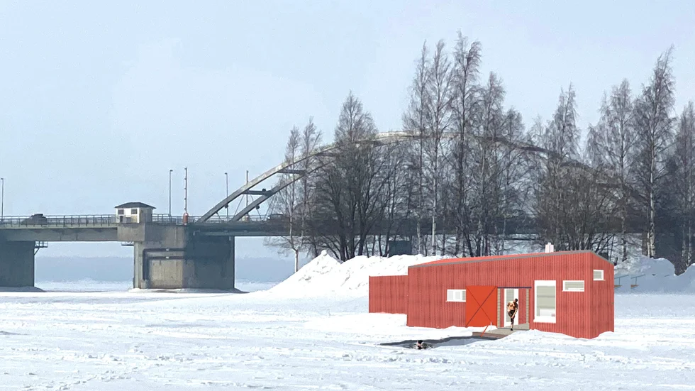 Det kallbad som Hans Walloschke designat är en av byggnadstyp som kallas för vagnslider. I mitten finns en öppning som stängs med en skjutdörr och byggnaden rymmer omklädningsrum och bastu.