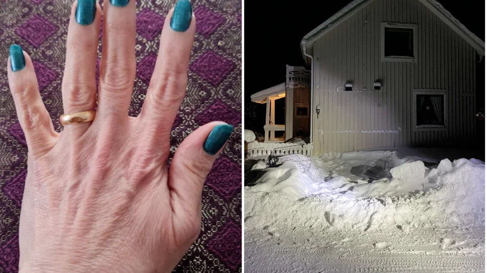 Mördade Marias ring och huset i Sangis. Bilder ur förundersökningen.