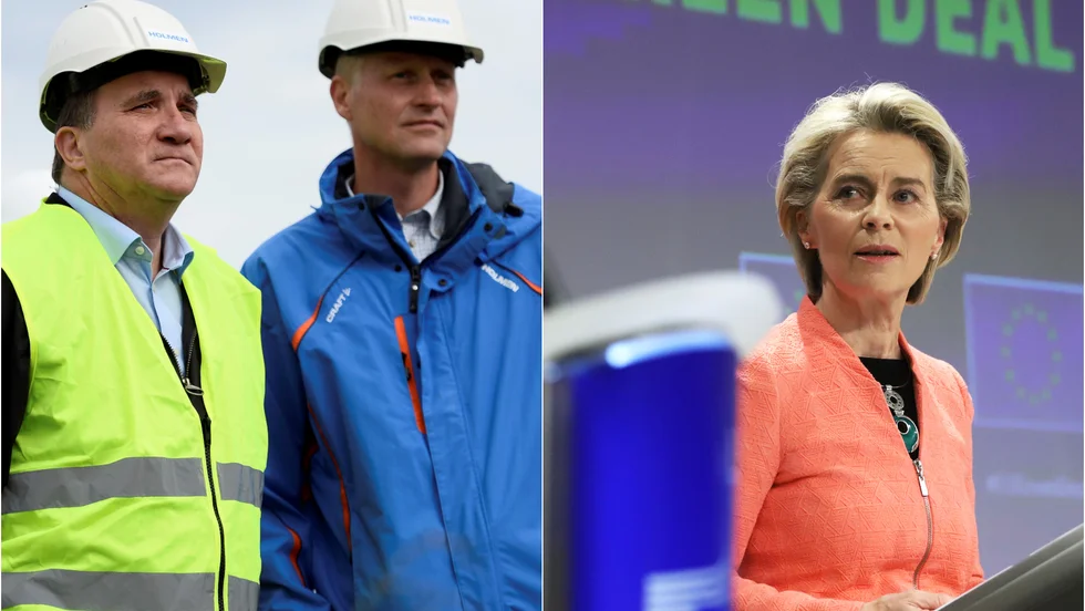 Statsminister Stefan Löfven och EU: s kommissionsordförande Ursula von der Leyen gör rätt som lyssnar till Holmens Henrik Sjölund.