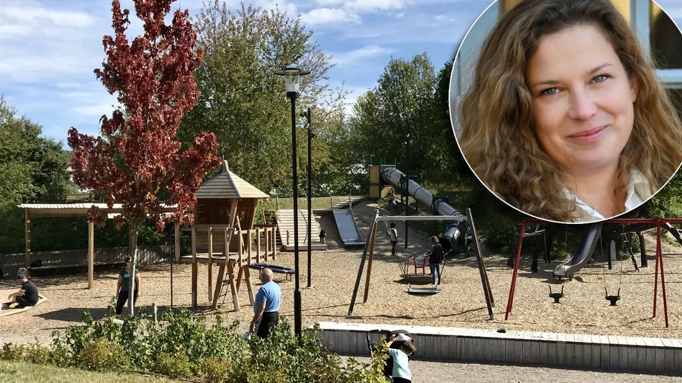 Lekparken i Sveaparken ska stå modell för flera nya lekparker runt om i Katrineholm. Victoria Barrsäter (C) vill hellre se en satsning på kransorterna och Stortorget – och att de små lekplatserna blir kvar.